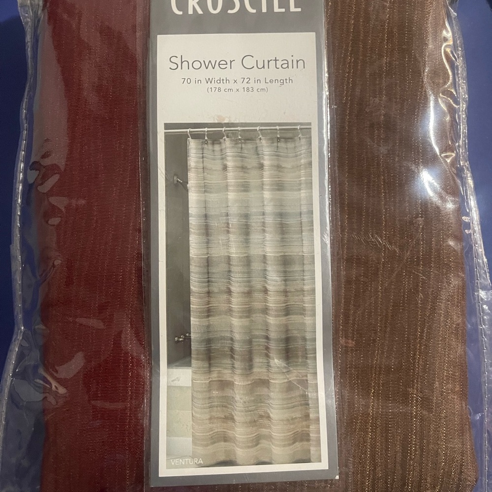 Croscill Ventura Shower Curtain - Natural and Burgundy-NEW!